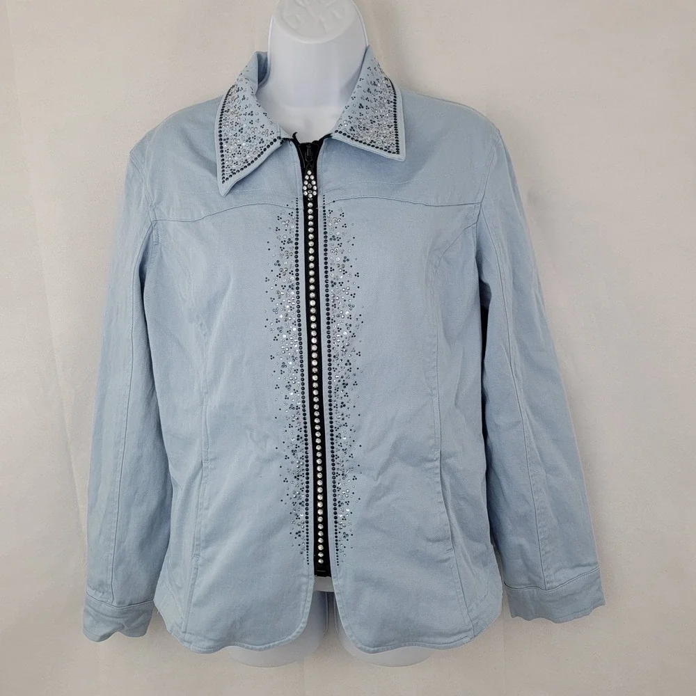CHRISTINE ALEXANDER Womens Jacket Sz L Embellished Rhinestones Bling Sparkle - Picture 1 of 15